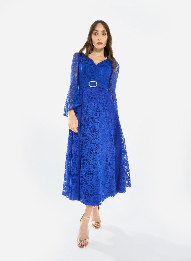 House of Moda Women Lace Flare Sleeve Midi Dress